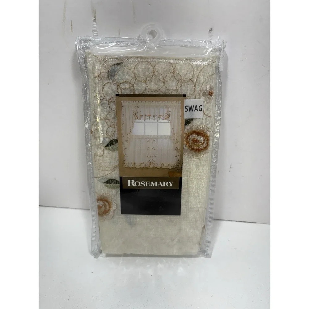Rosemary‎ Swag Floral Embroidered Linen Kitchen Swag Curtain 58